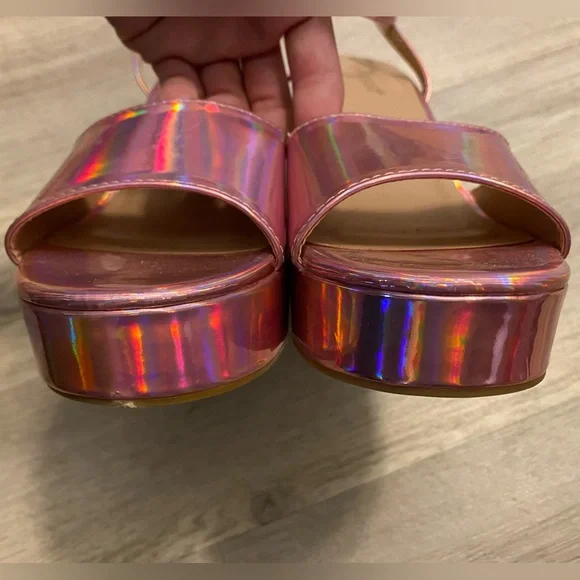 Iridescent Pink Platform High Heels Chrome Metallic Retro Dance Go Go Sz 7.5 - Picture 5 of 15